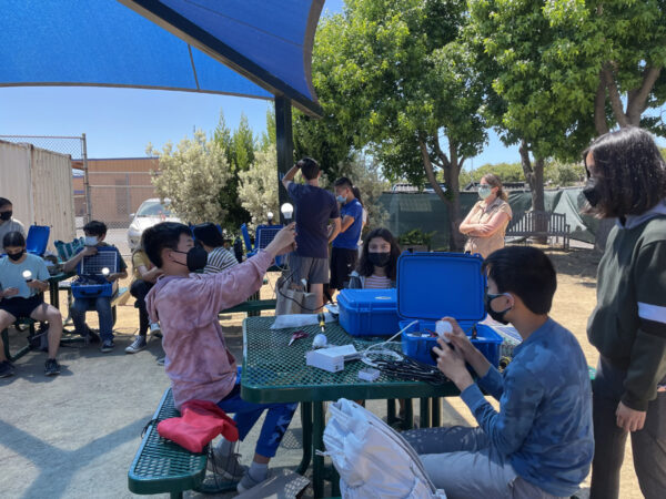 Students are participating in a science activity at Solar Camp